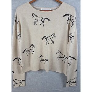 Chelsea & Theodore Ivory Crop Sweater S Womens Equestrian Horse Pony Old Money
